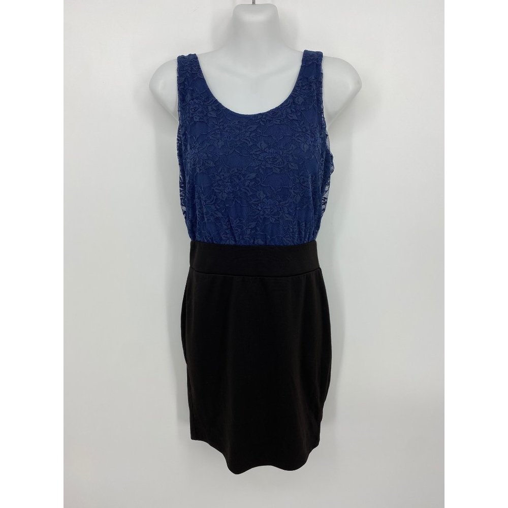 Colorblock lace top bodycon mini dress - navy and black
